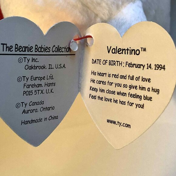 NWT Ty Original BEANIE BABIES "Valentino Bear" Born Feb 14, 1994 Rare w Errors - Picture 5 of 7